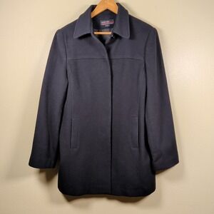 Men's Jason Kole Large Black Wool Pea Coat Pockets Button Up Lined Size L